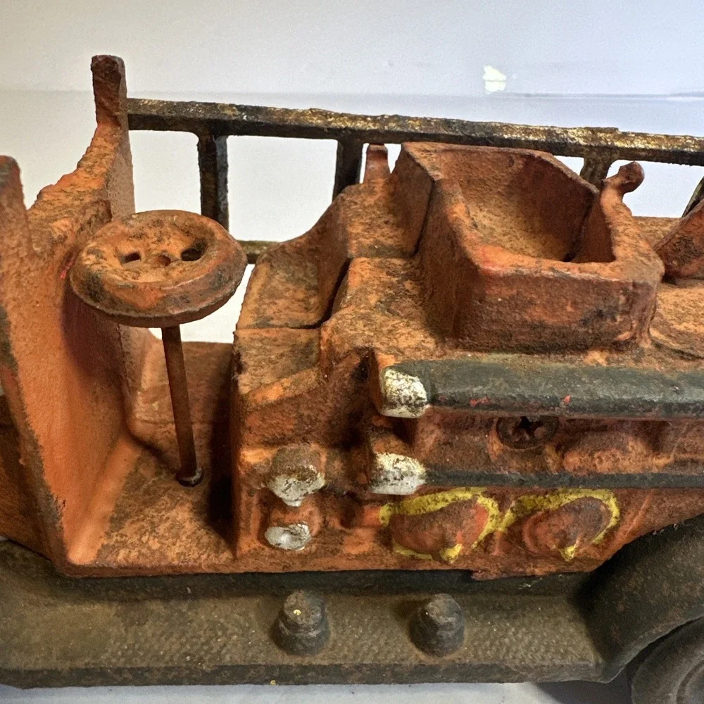Vintage Fire Truck-Cast Iron Hook & Ladder w/ Ladder Patina